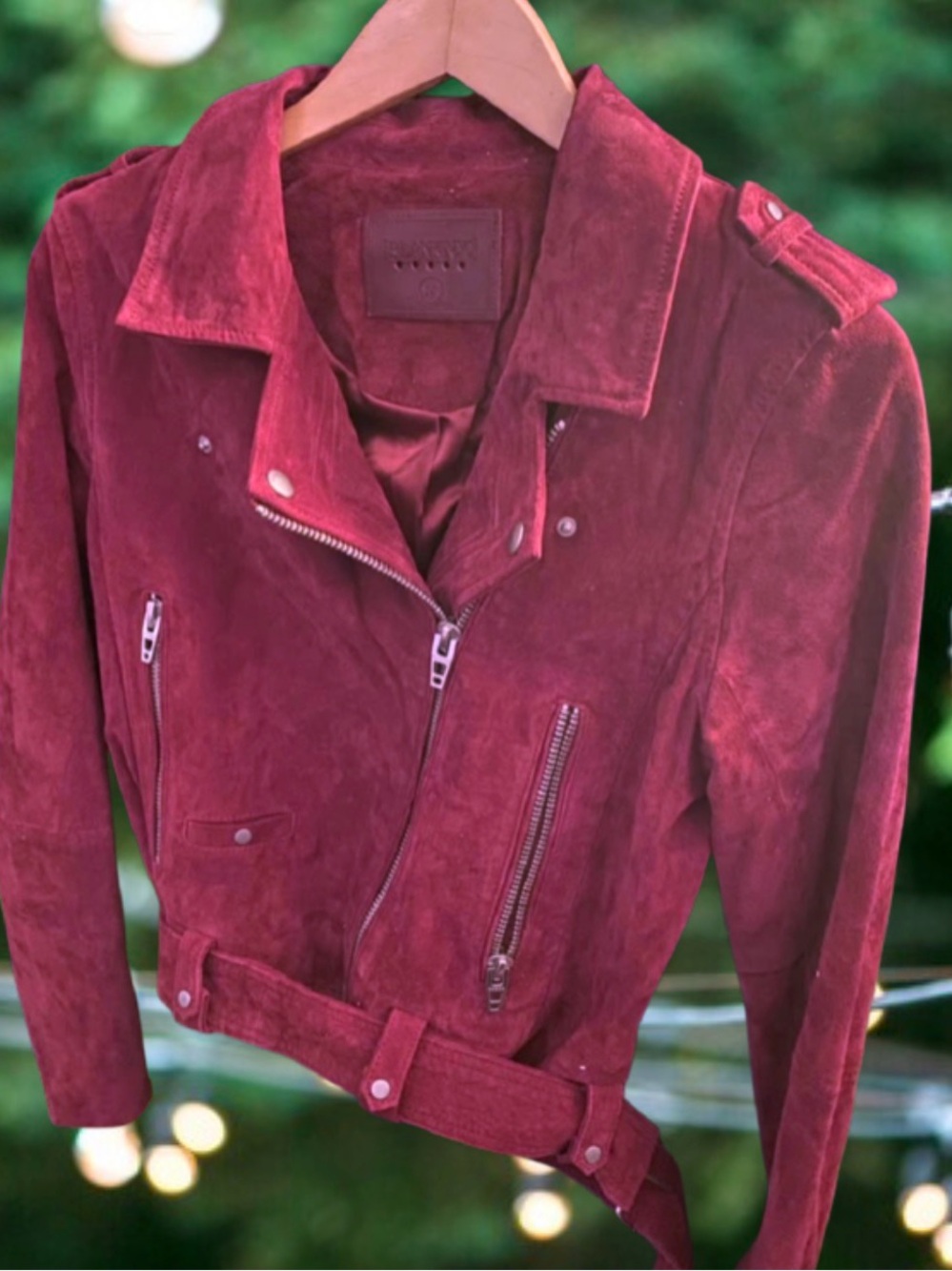 Blank NYC Suede Leather Maroon Motorcycle Jacket Womens Size Medium